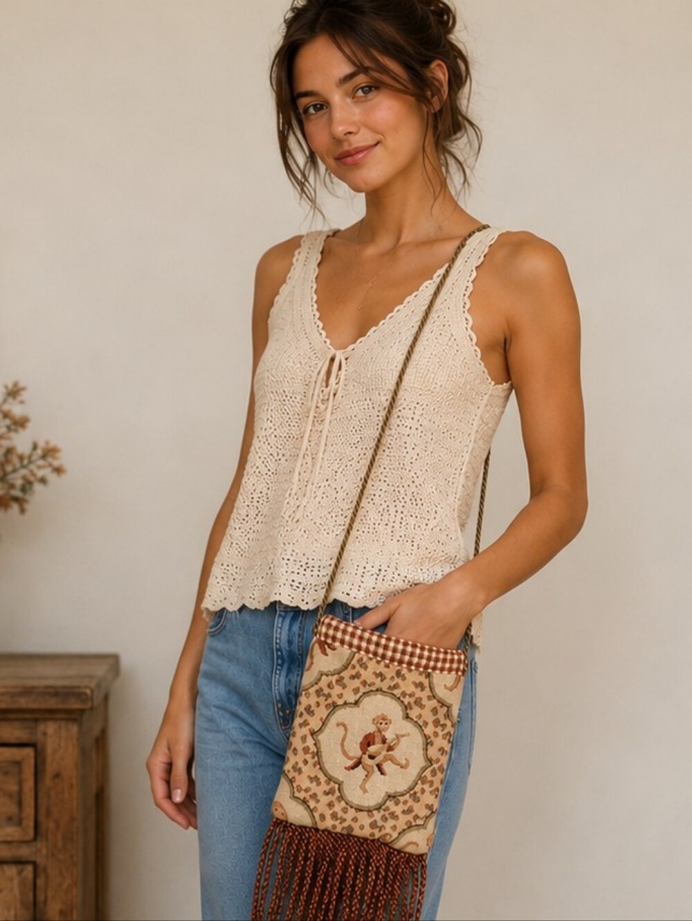 Bag Purse Lilybelles Vintage Monkey Tapestry Fringe Crossbody Boho Festival Y2K